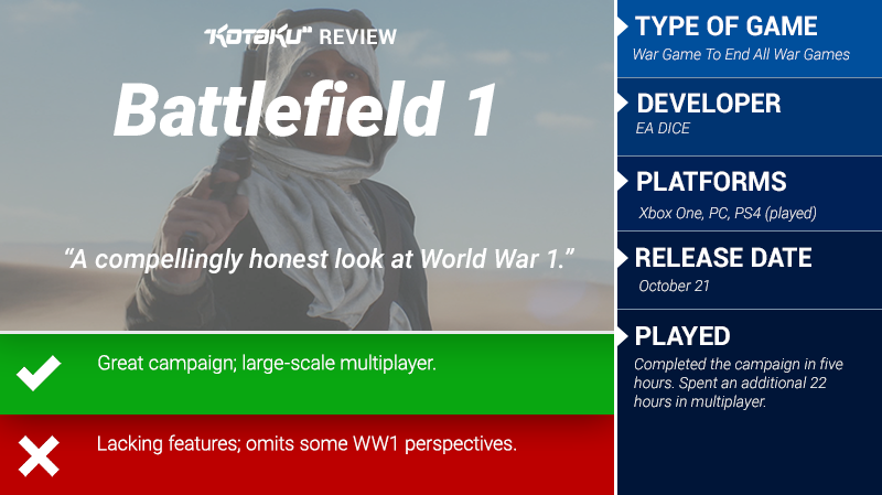 Illustration for article titled Battlefield 1: The Kotaku Review